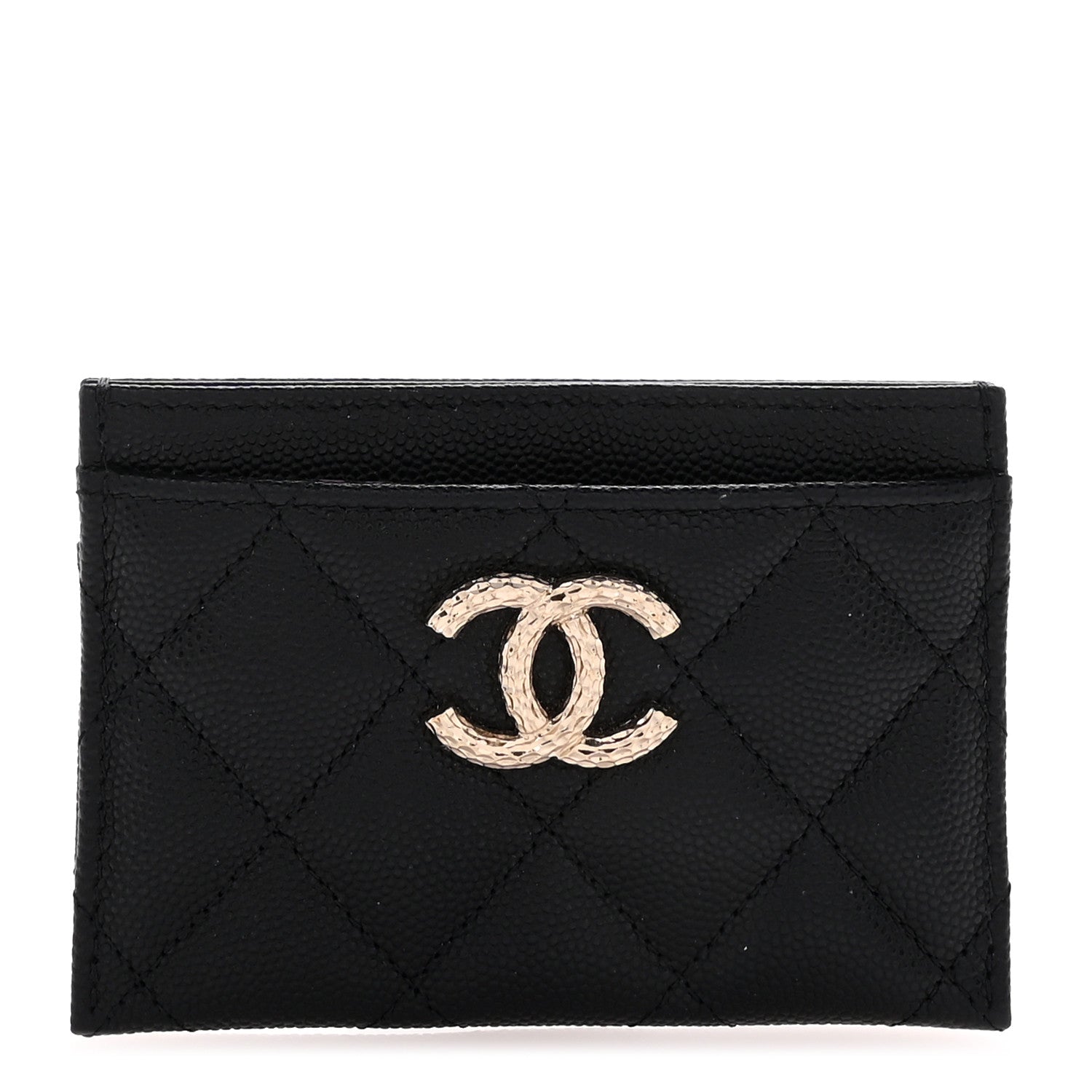 Caviar Quilted Hammered CC  Holder Black