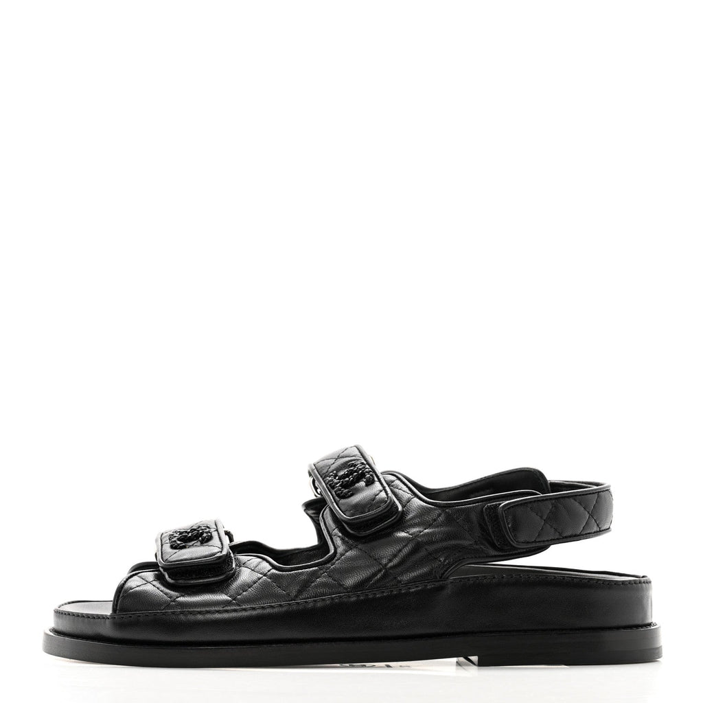 Lambskin Quilted Velcro Dad Sandals 37 So Black
