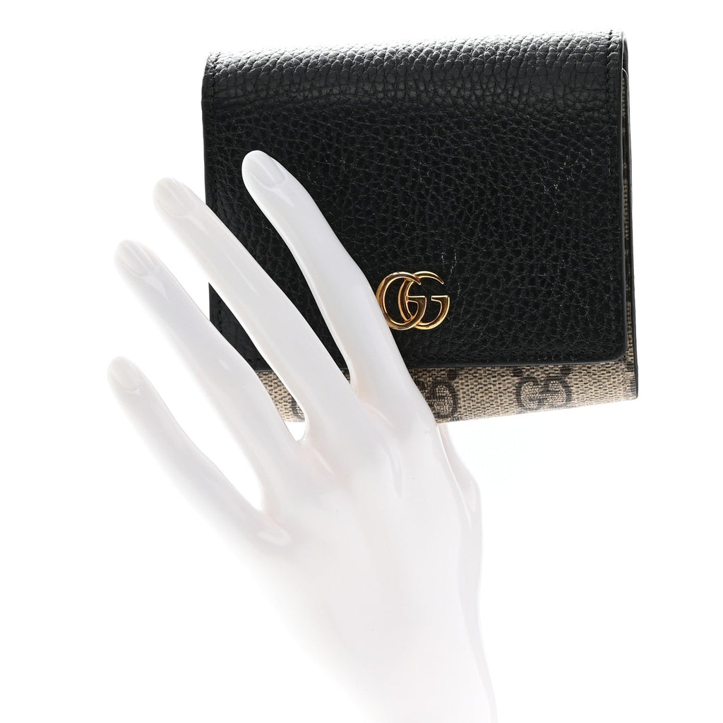 Dollar Calfskin GG Supreme Monogram Medium GG Marmont Wallet Black Beige Ebony