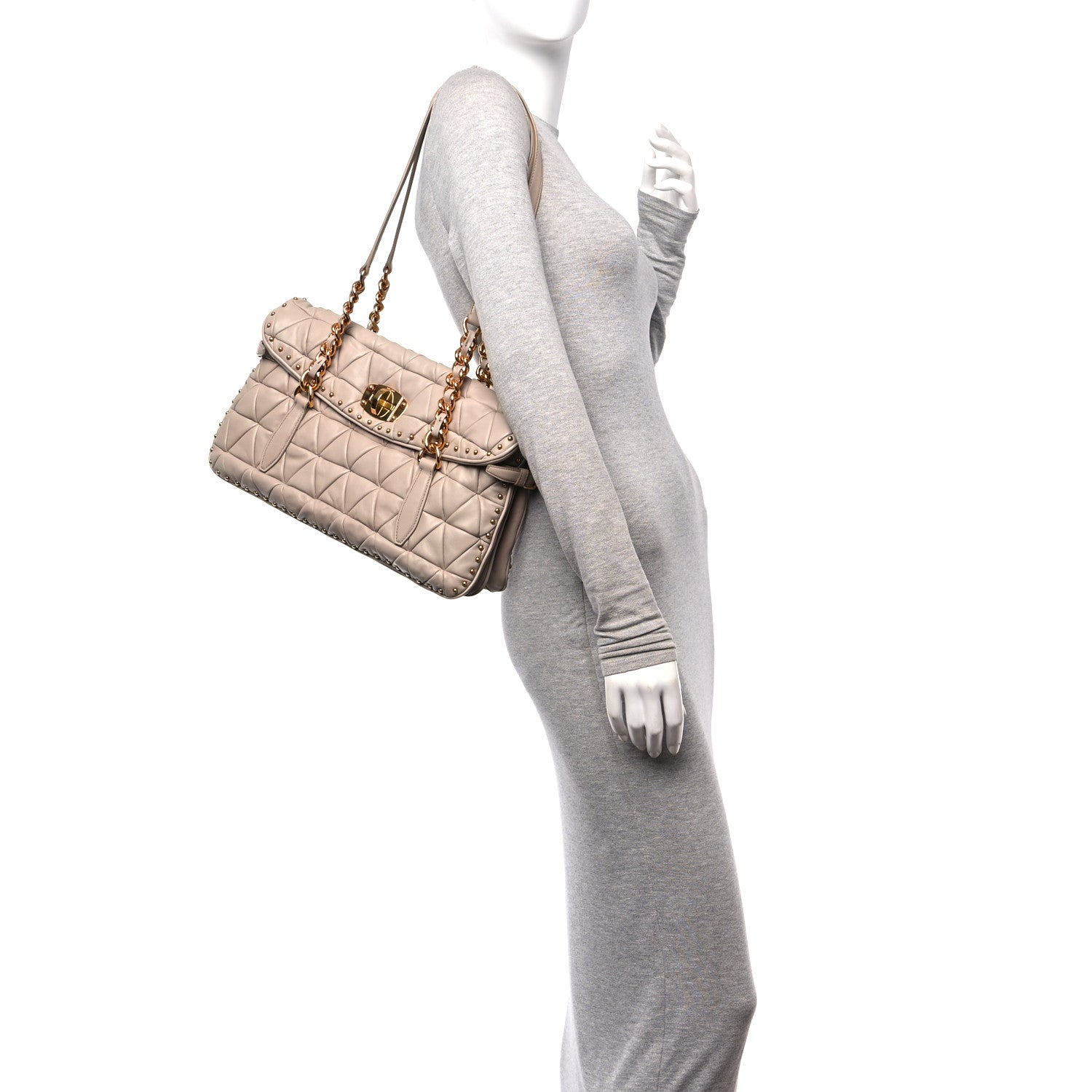Nappa Quilted Studded Tote Cammeo