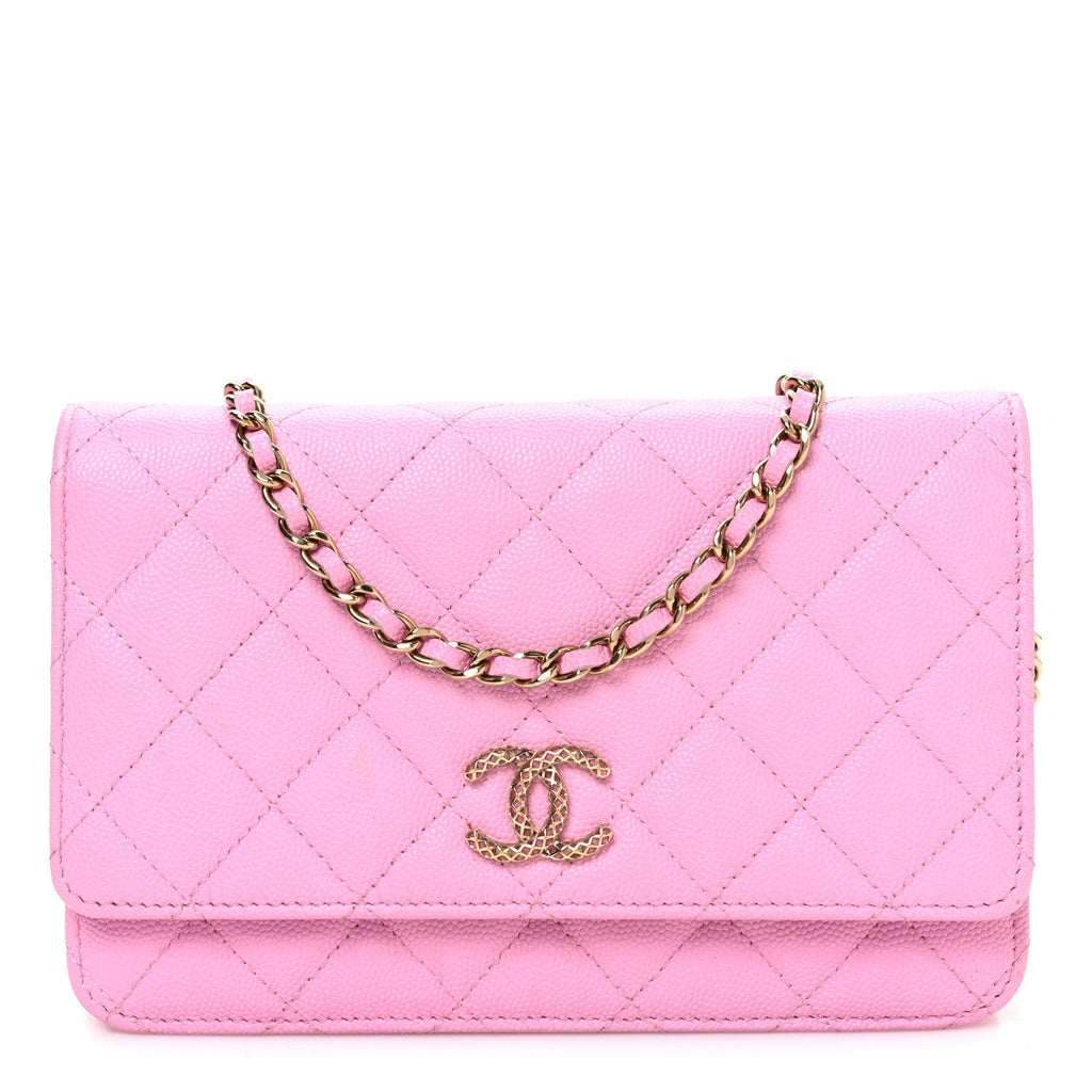 Caviar Quilted Perforated Metal CC Wallet On Chain WOC Lilac Light Green