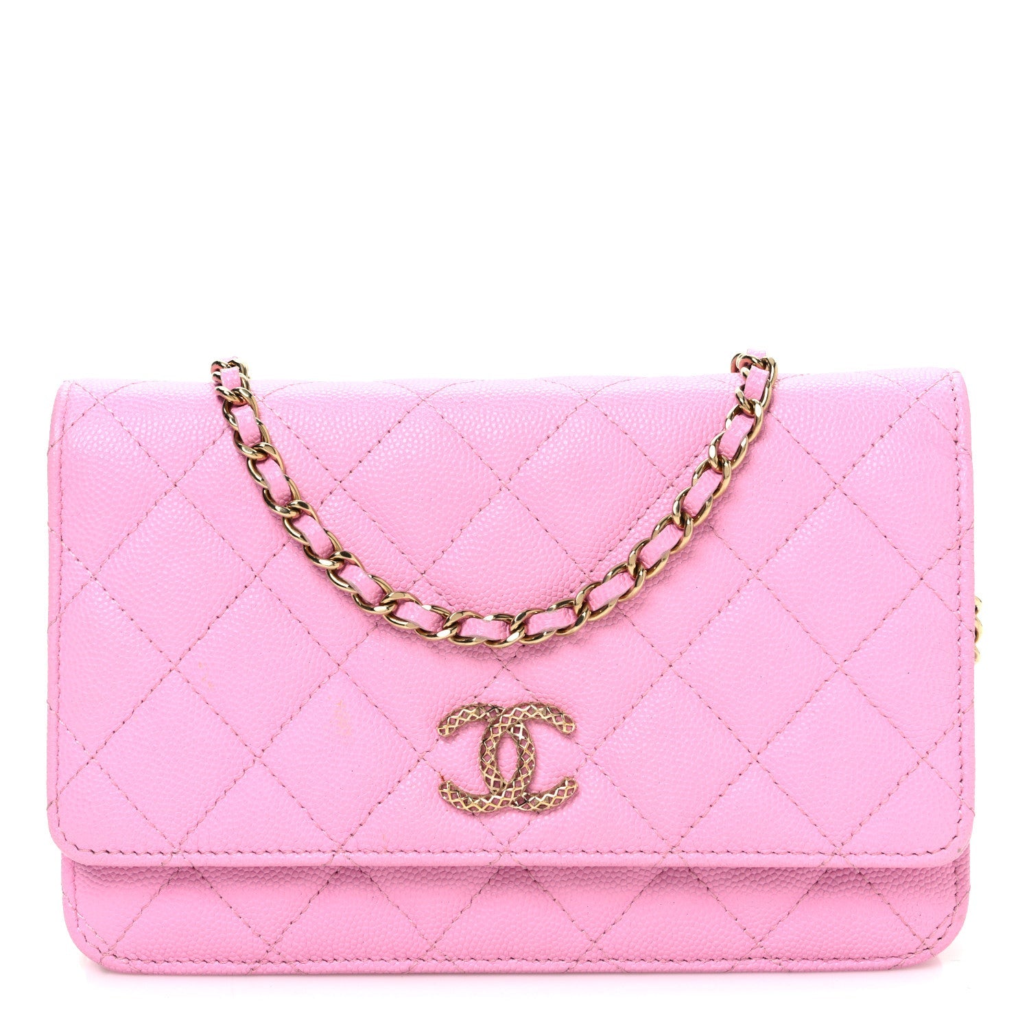 Caviar Quilted Perforated Metal CC Wallet On Chain WOC Lilac Light Green