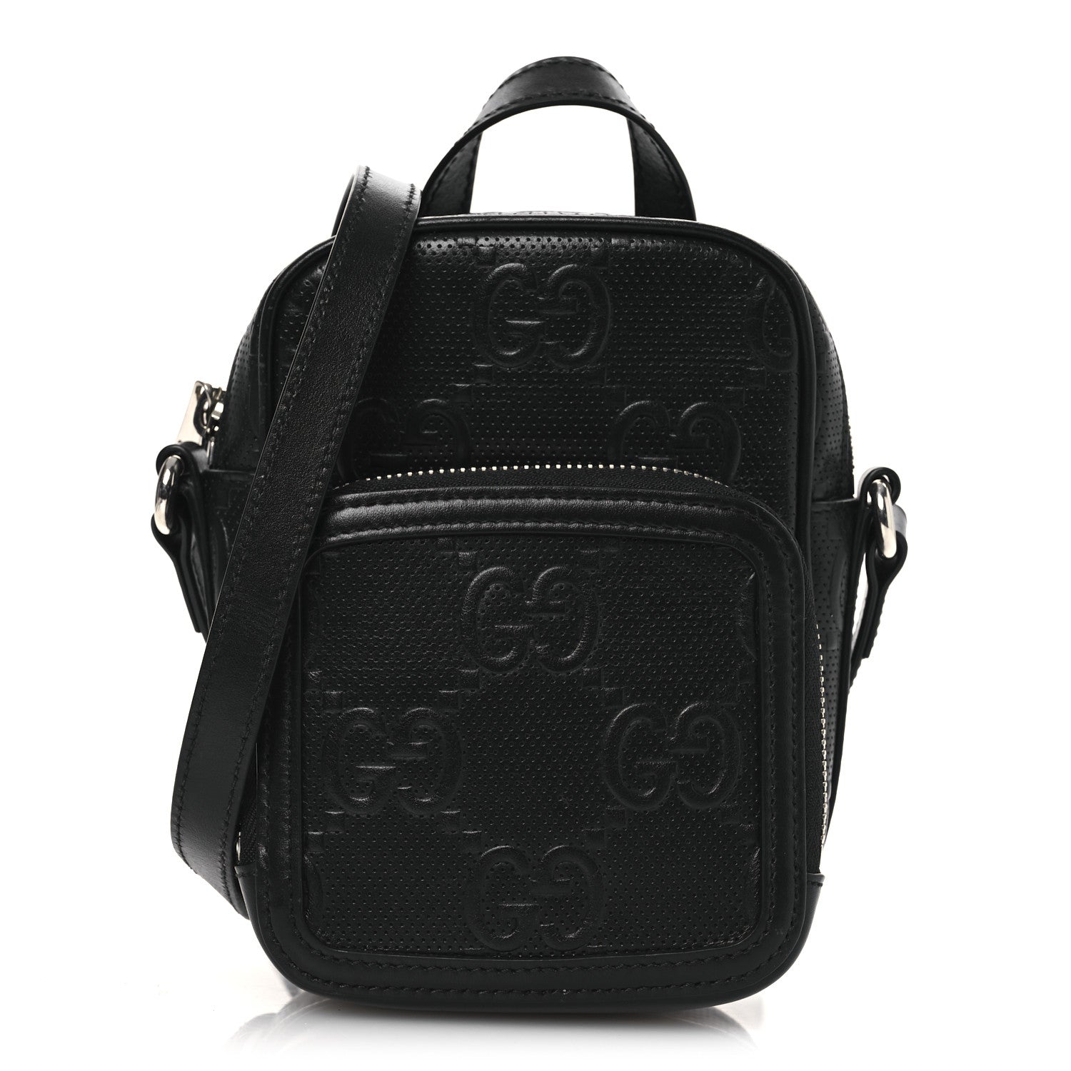 Calfskin GG Tennis Embossed Mini Double Zip Messenger Bag Black