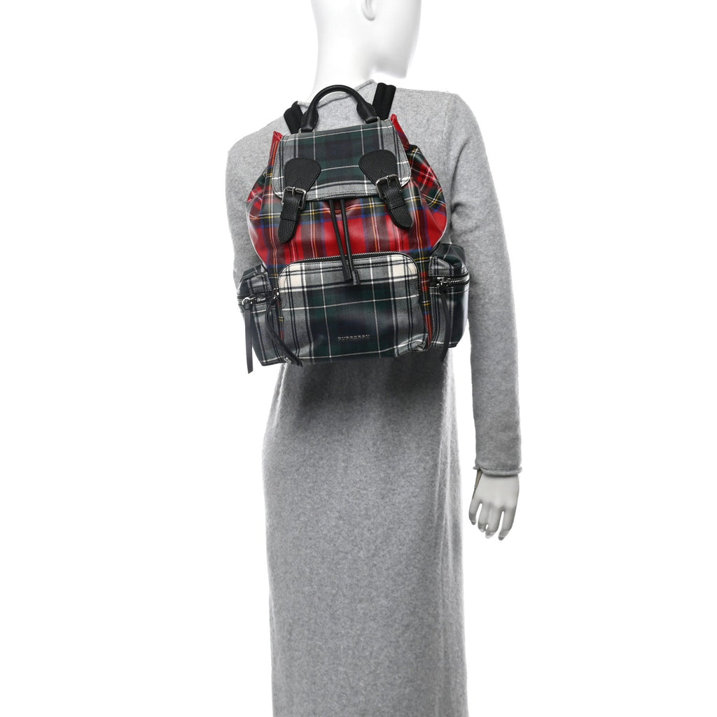 Laminated Tartan Patchwork Large Rucksack Backpack Military Red