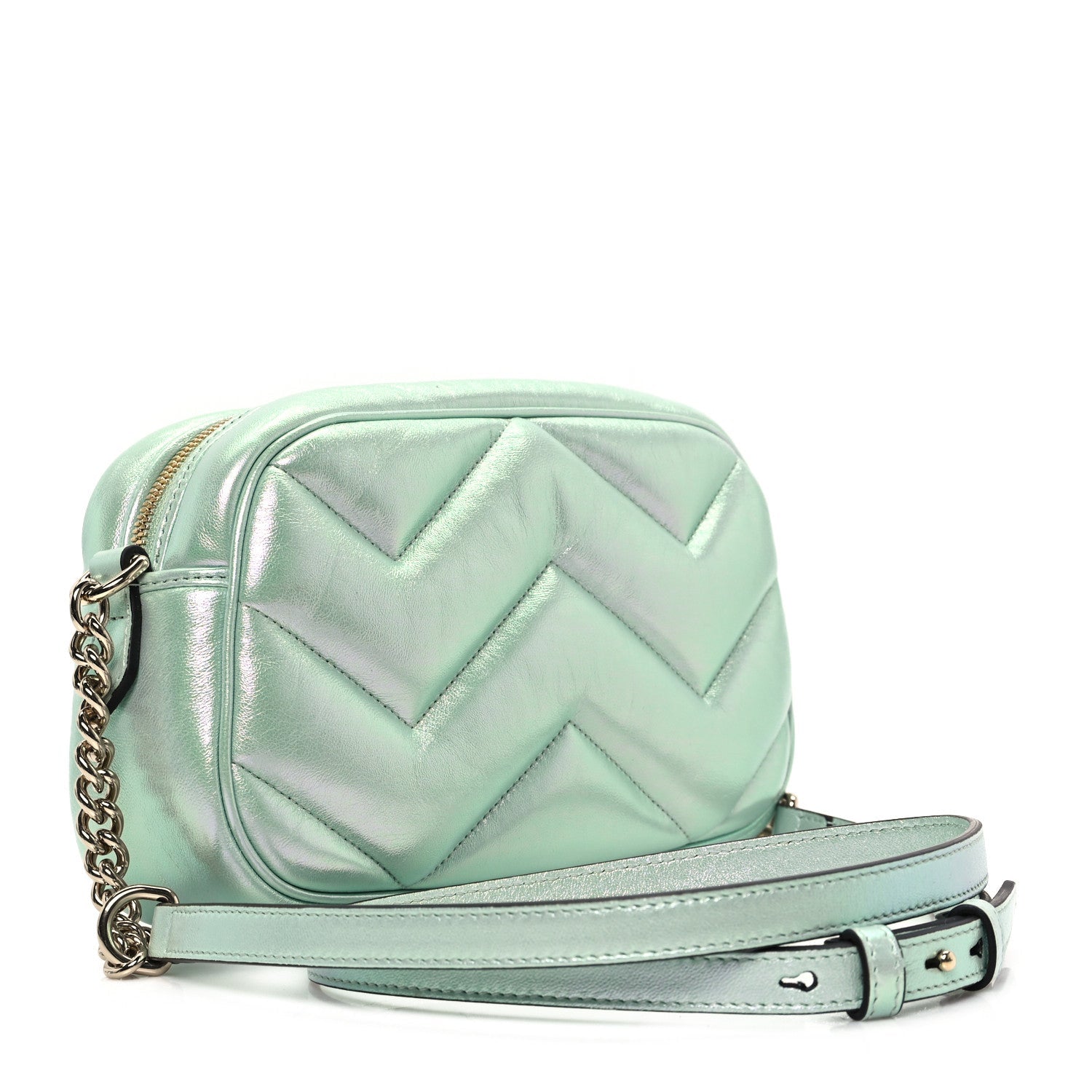 Iridescent Nappa Chevron Matelasse Small GG Marmont Chain Shoulder Bag Iridescent Salvy Green