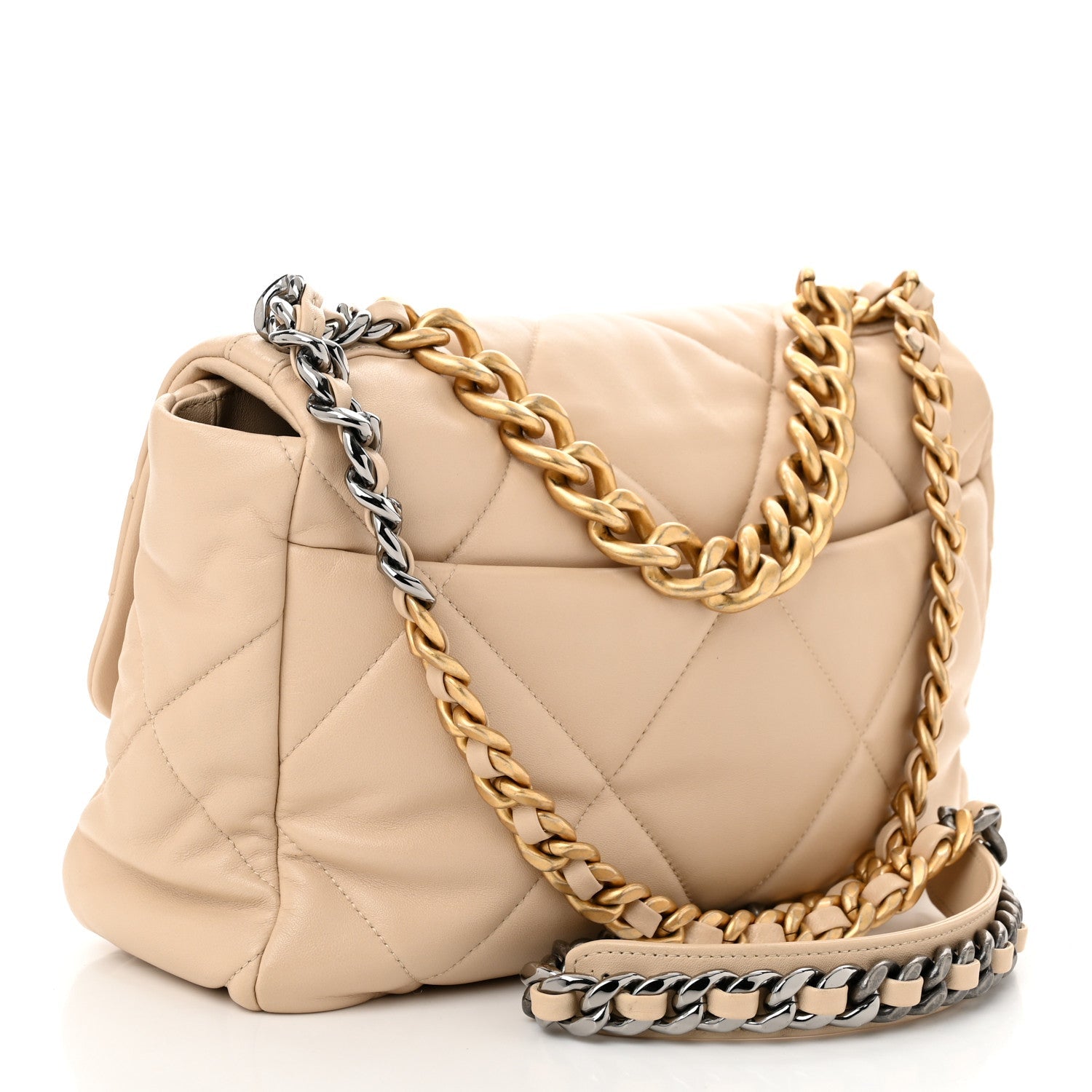 Lambskin Quilted Large Chanel 19 Flap Beige