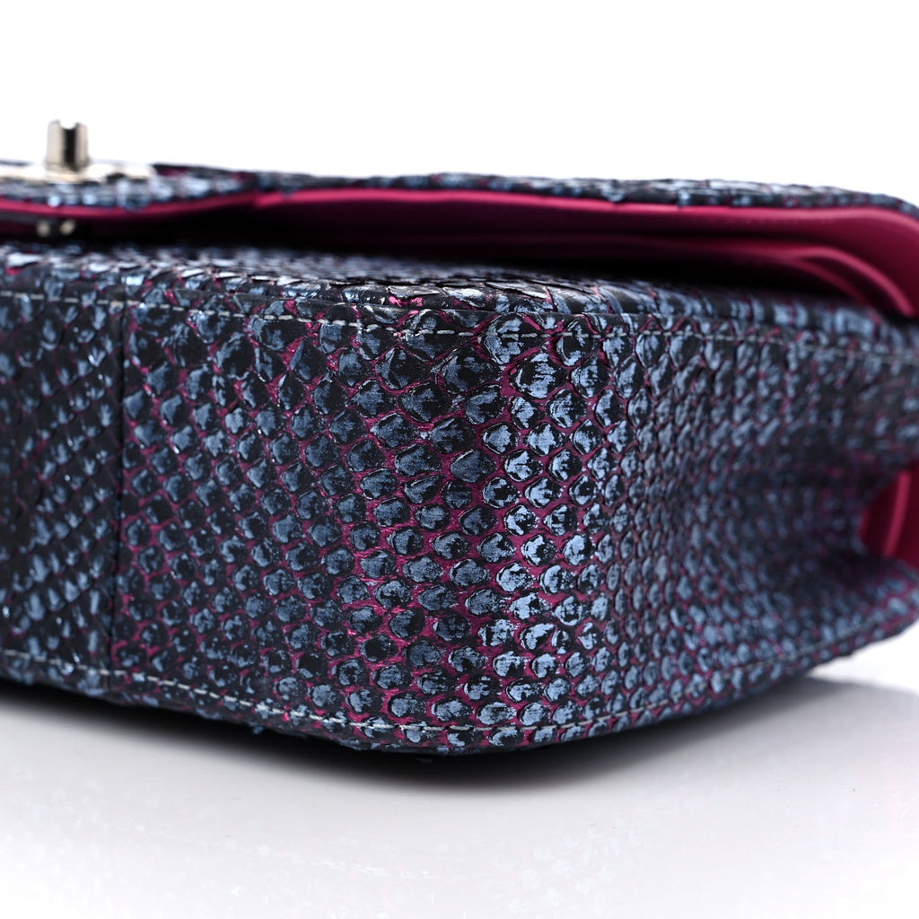 Metallic Snakeskin Medium Double Flap Blue Pink