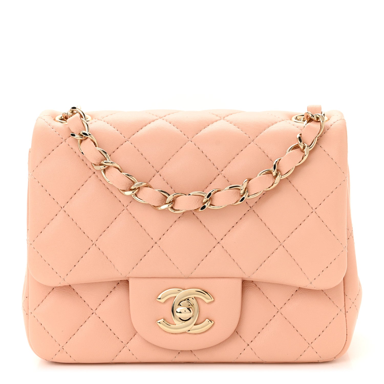 Lambskin Quilted Mini Square Flap Light Pink
