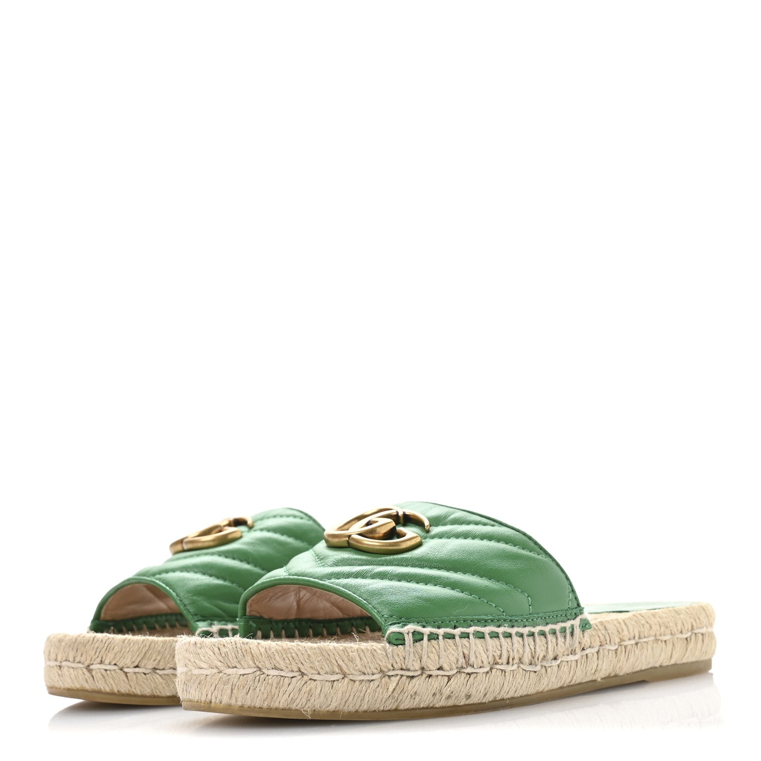 Nappa Matelasse GG Marmont Espadrille Slide Sandals 35.5 New Shamarock
