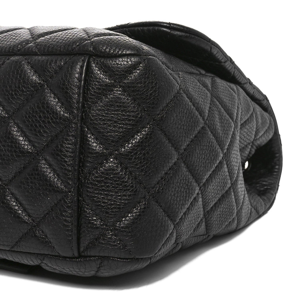 Grained Calfskin Quilted Small XXL Travel Flap Bag Black