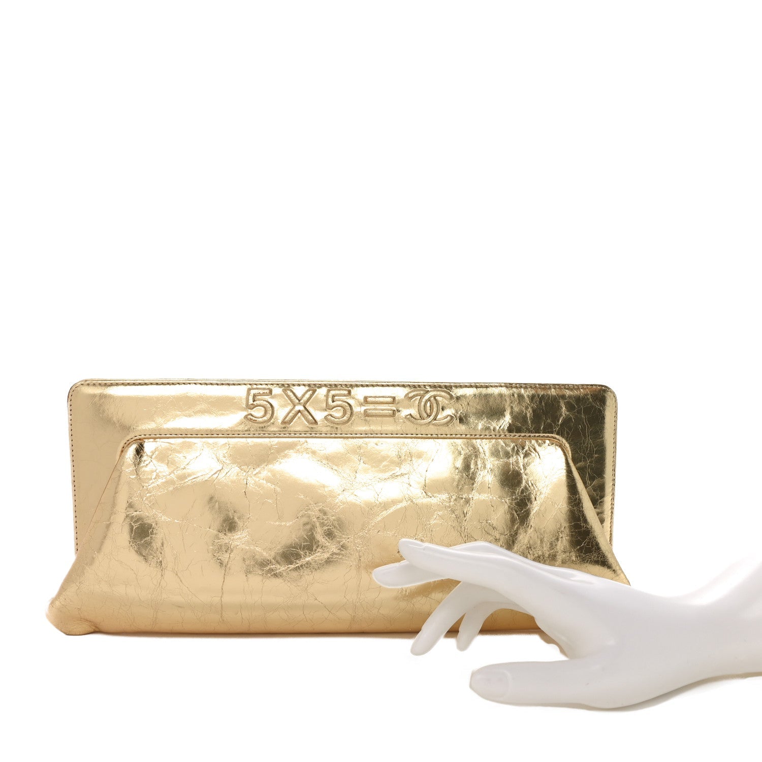 Metallic Lambskin Tweed We Need 5x5=CC Clutch Gold