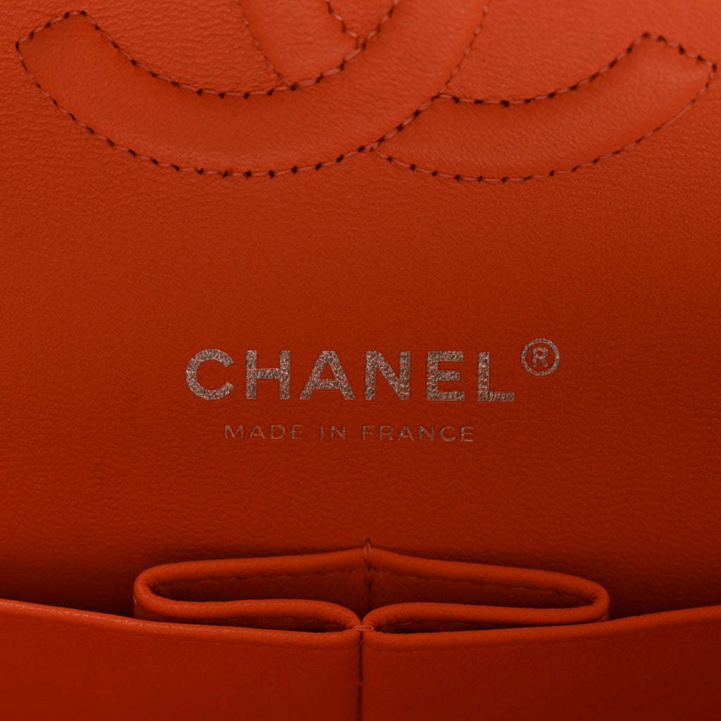 Lambskin Quilted Medium Double Flap Orange