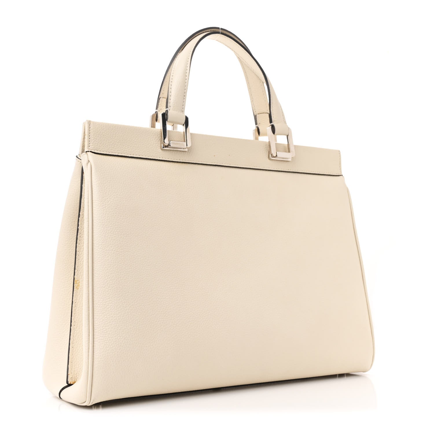 Grainy Calfskin Medium Zumi Top Handle Bag Mystic White