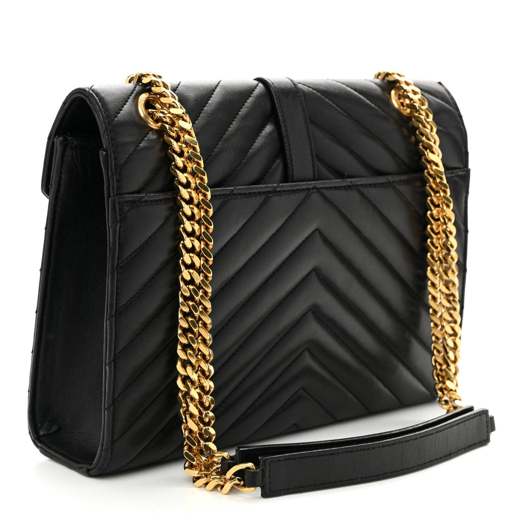 Lambskin Matelasse Chevron Medium Monogram Satchel Black