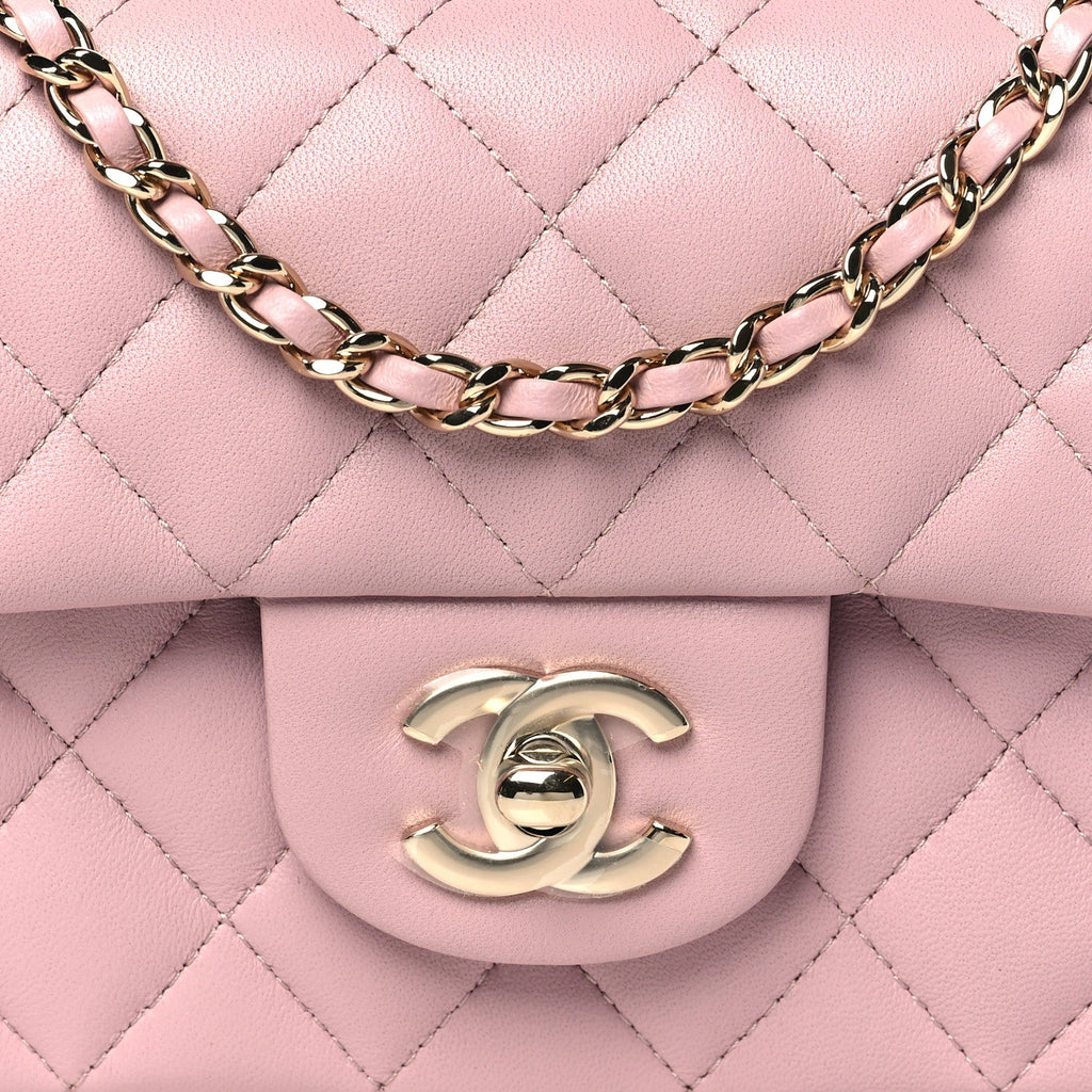 Lambskin Quilted Mini Top Handle Rectangular Flap Light Pink