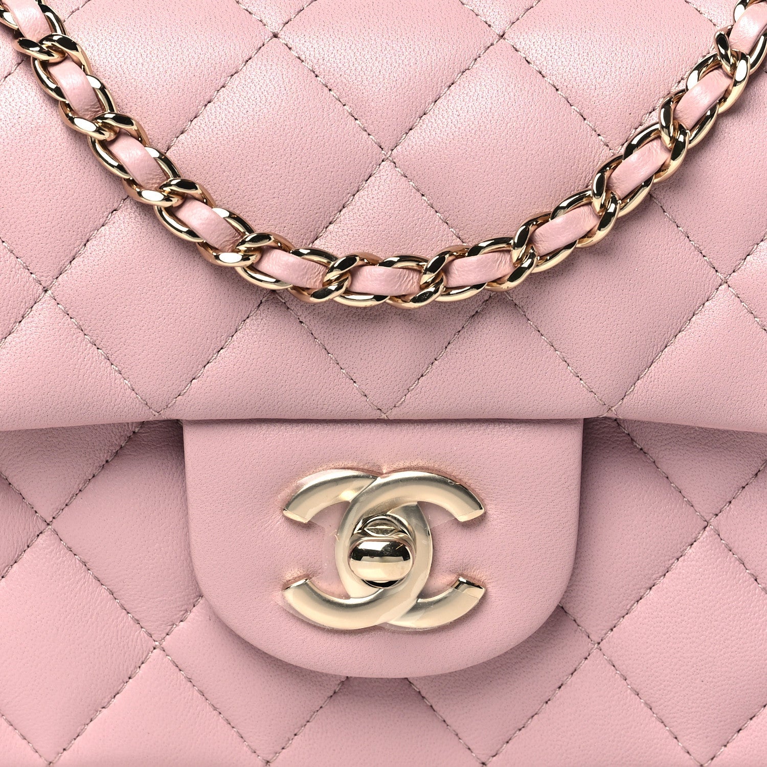 Lambskin Quilted Mini Top Handle Rectangular Flap Light Pink