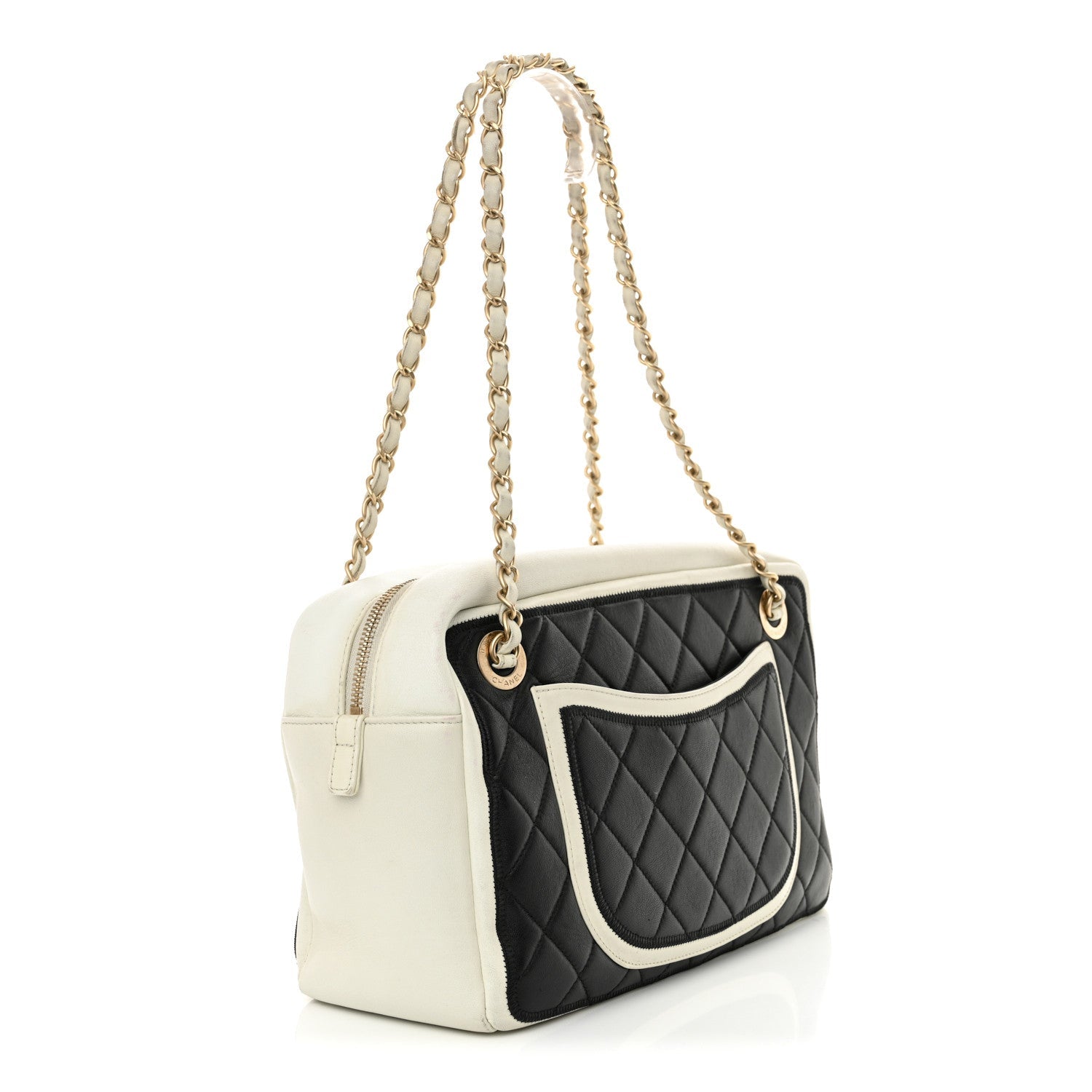 Lambskin Quilted Graphic Camera Case Black White
