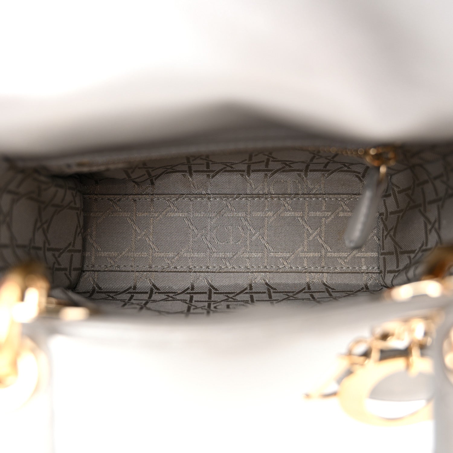 Metallic Lambskin Cannage Mini Lady Dior Grey