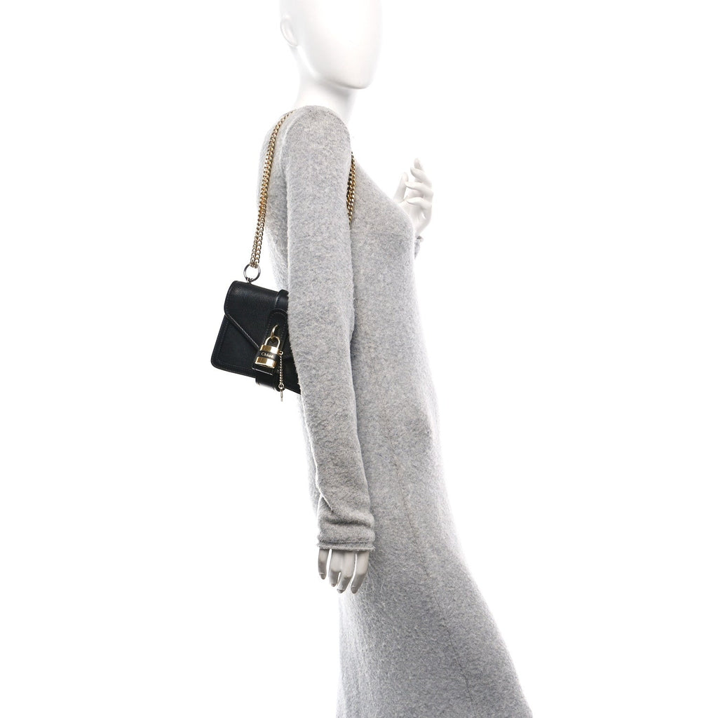 Shiny Goatskin Calfskin Mini Aby Chain Shoulder Bag Black