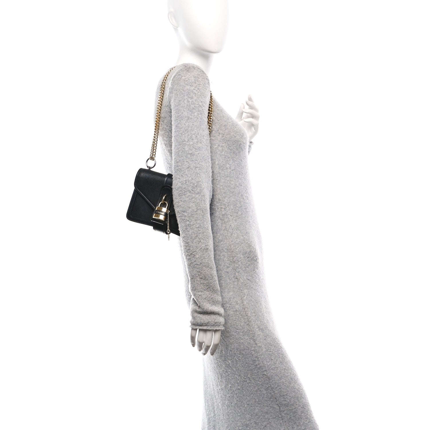Shiny Goatskin Calfskin Mini Aby Chain Shoulder Bag Black