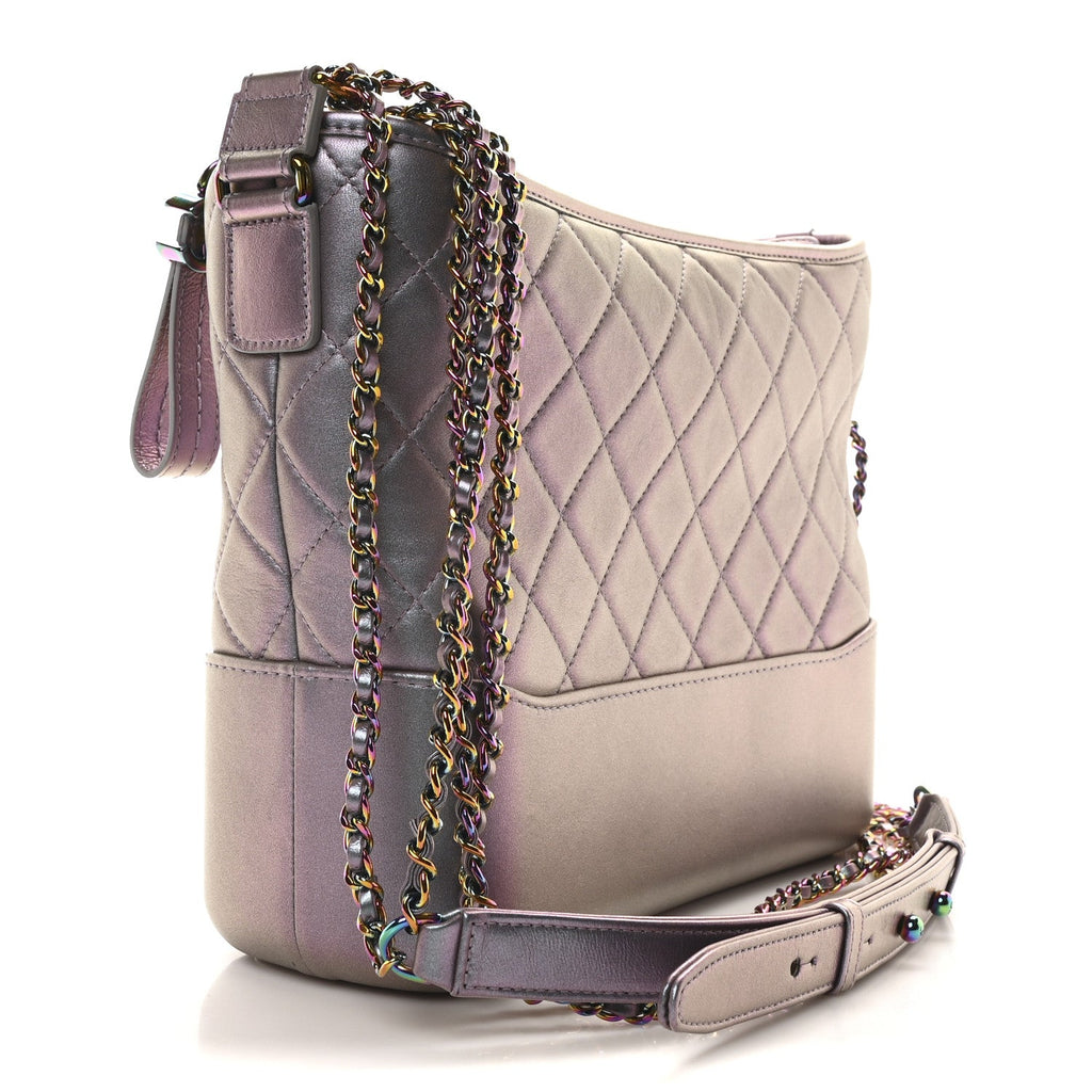 Iridescent Lambskin Calfskin Quilted Medium Gabrielle Hobo Light Purple