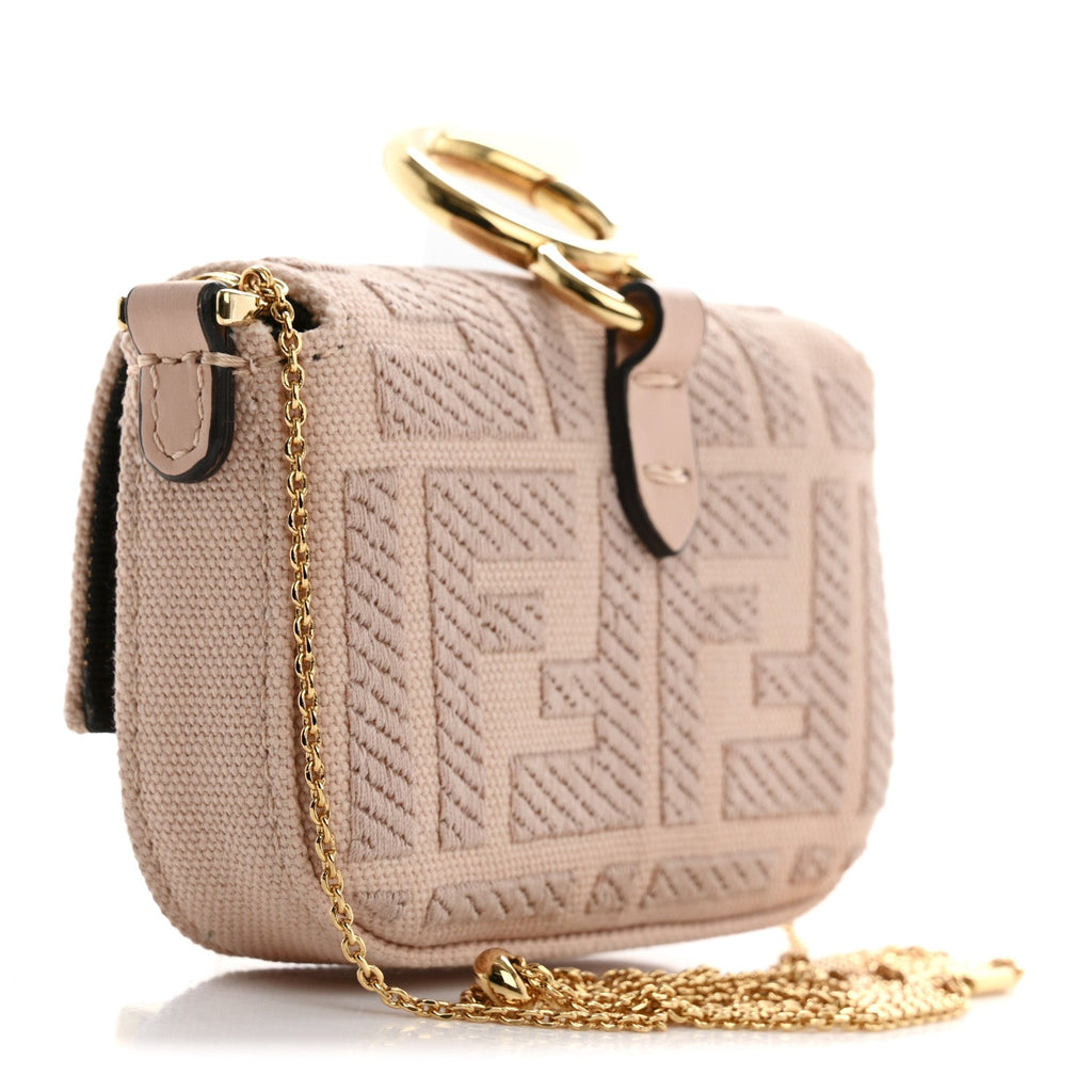 Canvas Vitello King FF Embroidered Nano Maxi Buckle Baguette Charm Rosa Quarzo
