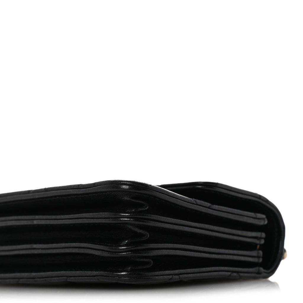 Lambskin Quilted Top Handle Flap Clutch With Chain Black