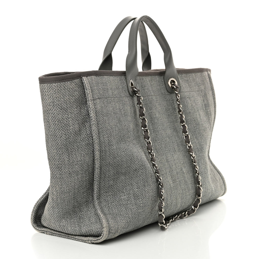 Woven Straw Raffia Large Deauville Tote Grey