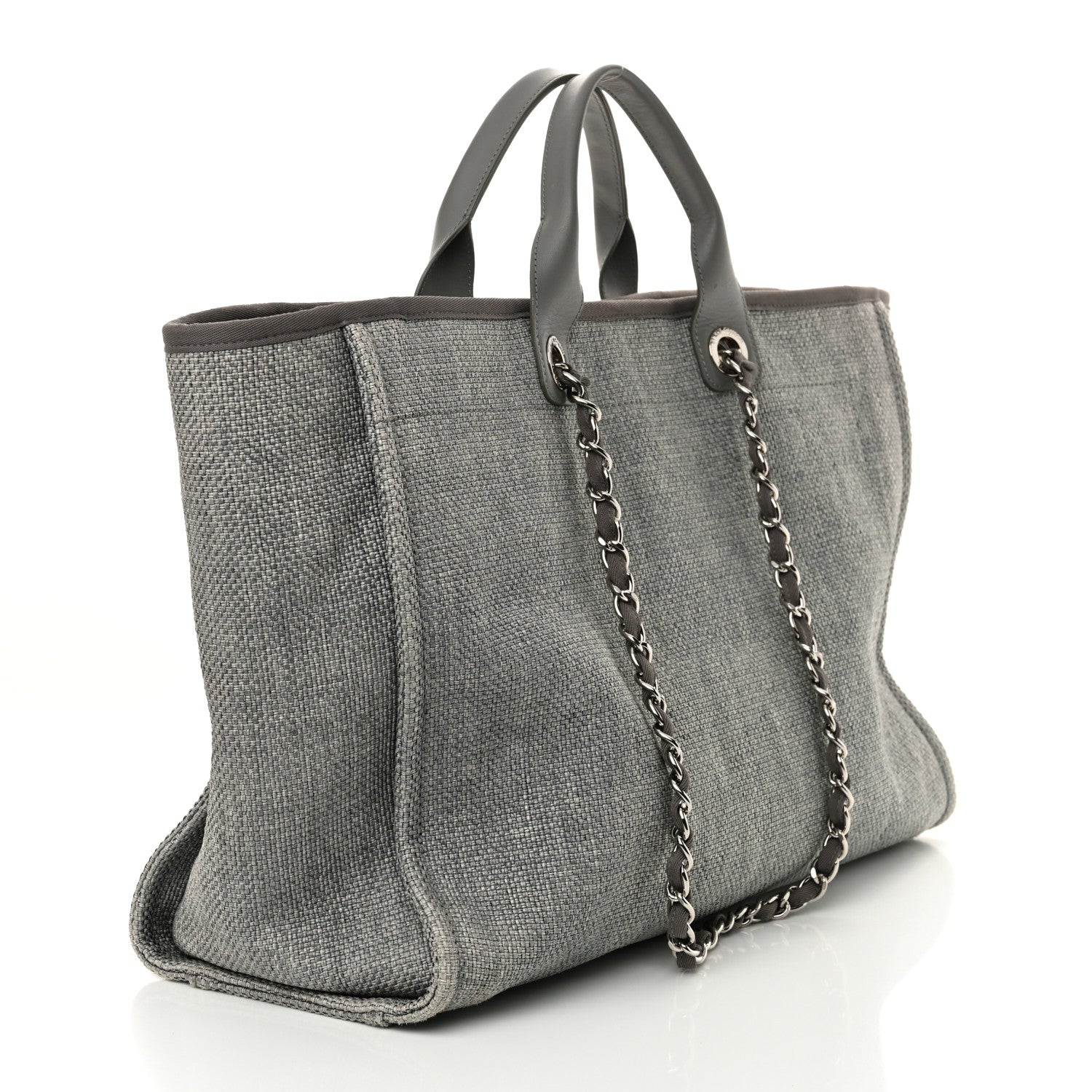 Woven Straw Raffia Large Deauville Tote Grey