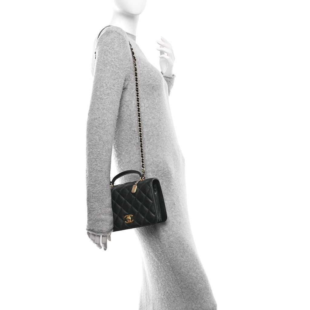 Caviar Quilted Mini Top Handle Flap Black