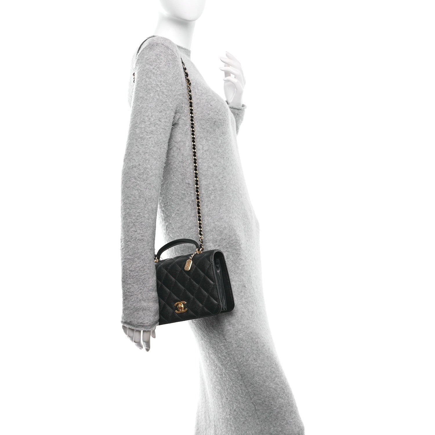 Caviar Quilted Mini Top Handle Flap Black