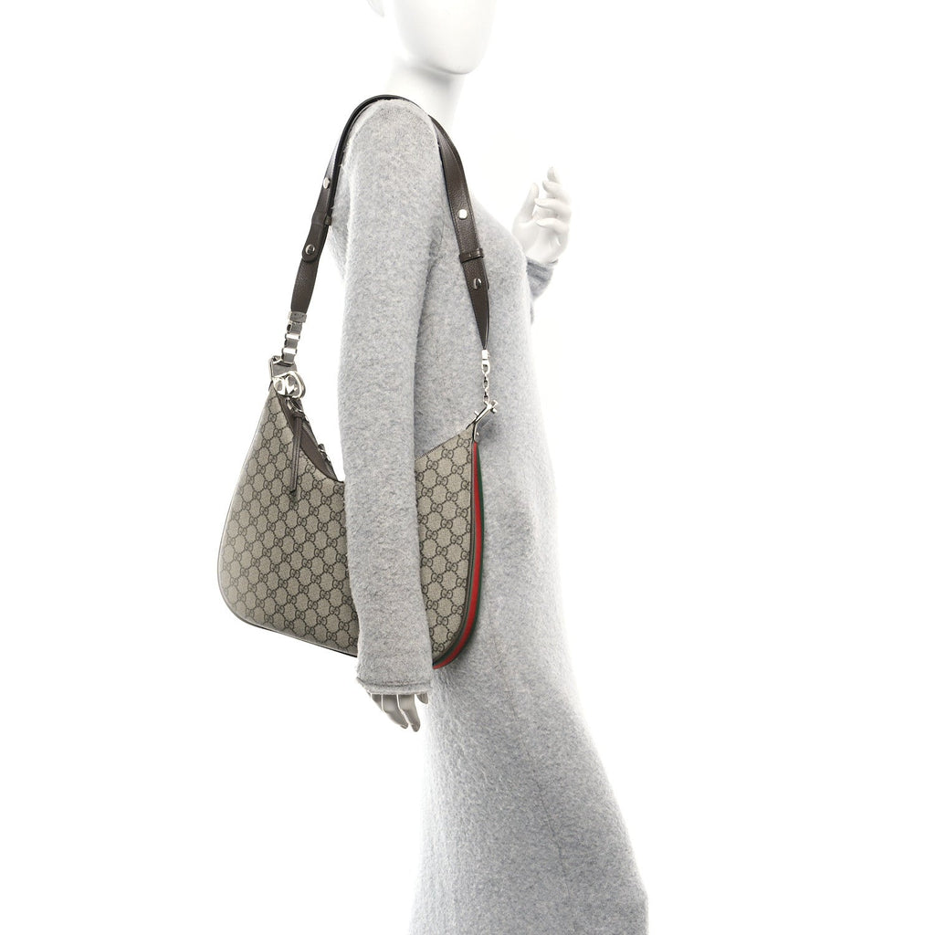 GG Supreme Monogram Textured Calfskin Web Large Attache Shoulder Bag Beige Ebony New Acero