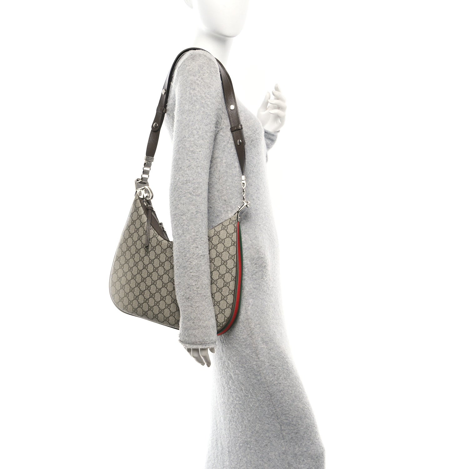 GG Supreme Monogram Textured Calfskin Web Large Attache Shoulder Bag Beige Ebony New Acero
