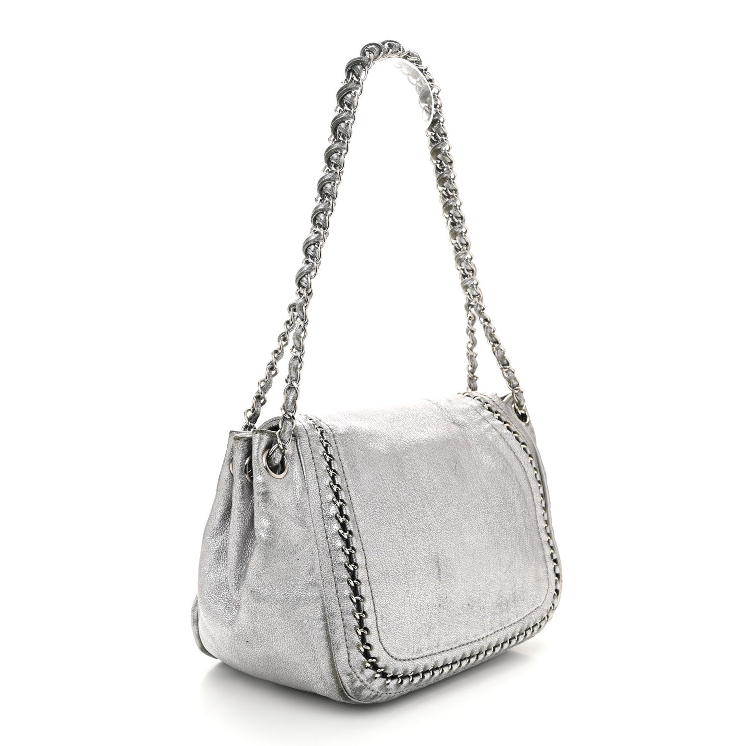 Metallic Deerskin Luxe Ligne Flap  Silver