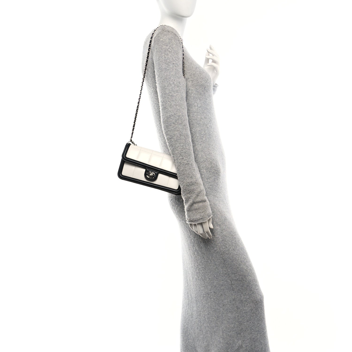Lambskin Calfskin Small Chocolate Bar Flap Bag White Black