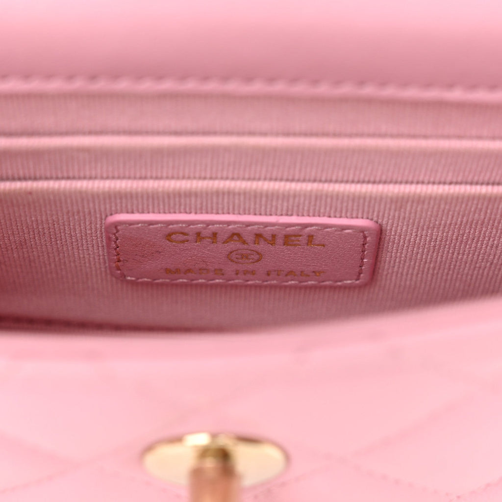 Lambskin Quilted Mini Trendy CC Clutch With Chain Light Pink