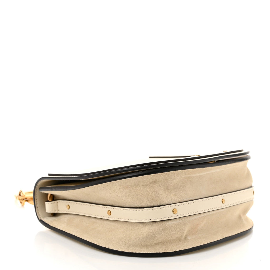 Calfskin Suede Medium Nile Bracelet Bag Off White