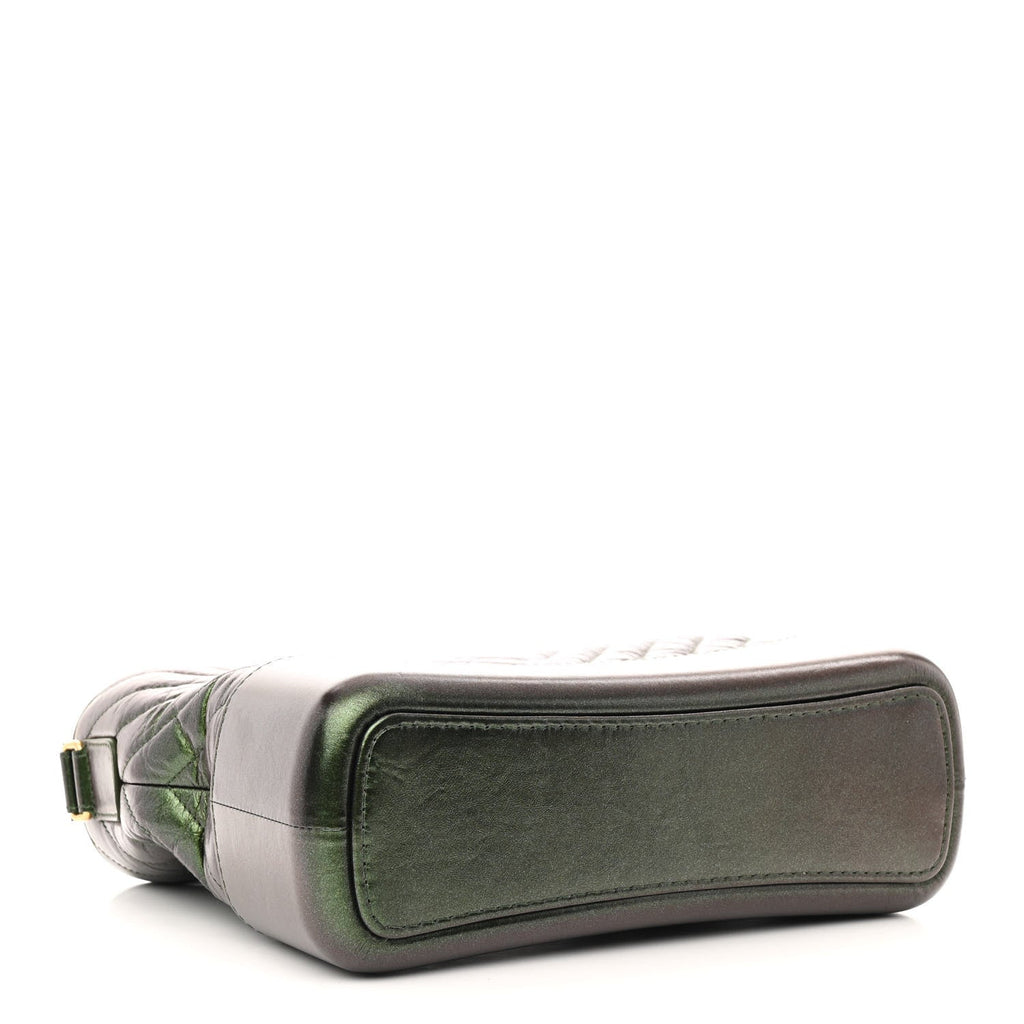 Metallic Aged Calfskin Chevron Quilted Medium Gabrielle Hobo Green