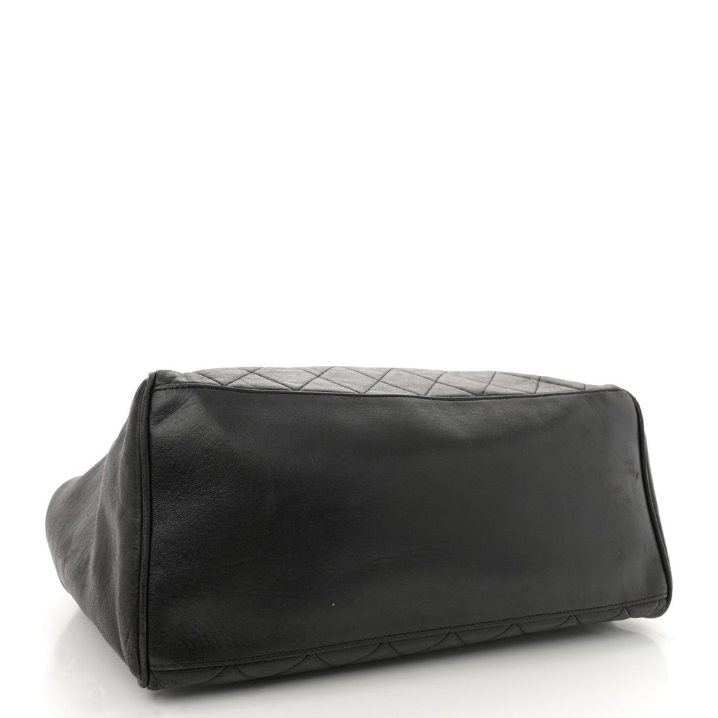 Lambskin Large Quilted Shopping Tote Black
