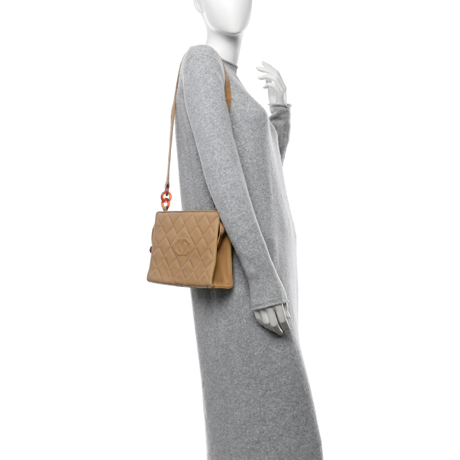Lambskin Quilted Diamond CC Bekko Chain Shoulder Bag Beige