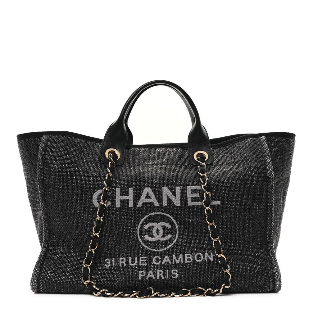Woven Straw Raffia Large Deauville Tote Black