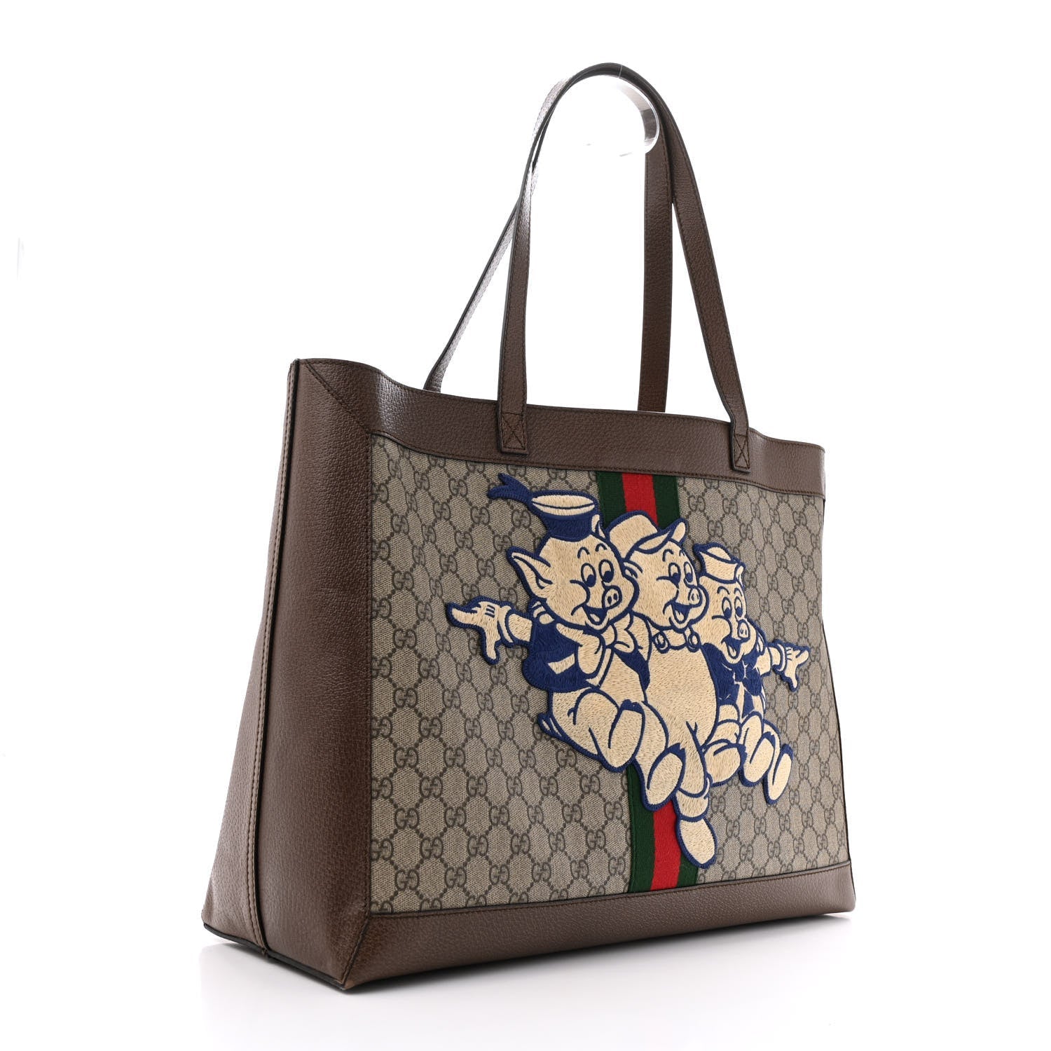 X DISNEY GG Supreme Monogram Web Three Little Pigs Large Ophidia Tote Beige New Acero