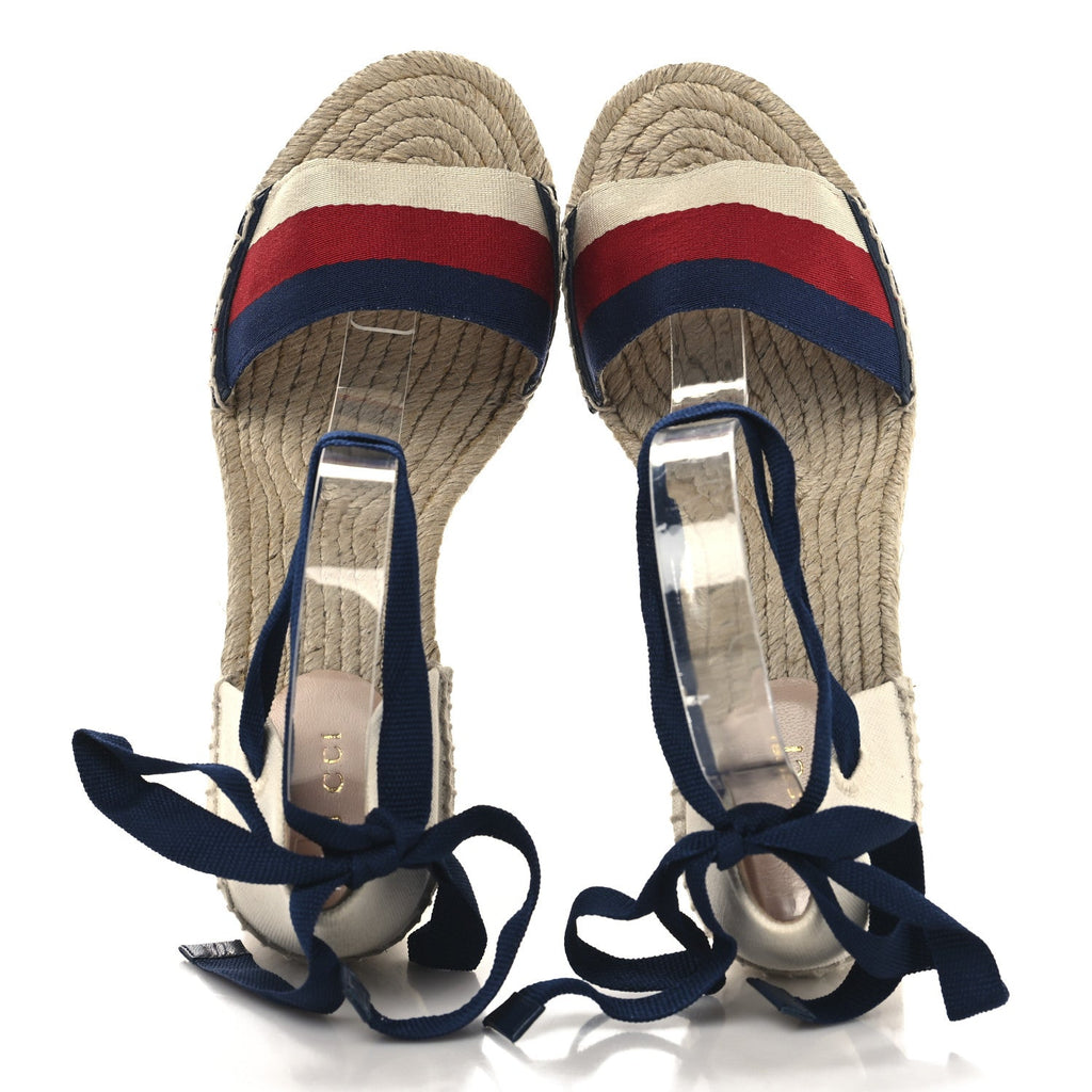 Canvas Sylvie Web Ankle Wrap Espadrille Wedge Sandals 39.5 Mystic White Hibiscus Red Maritime
