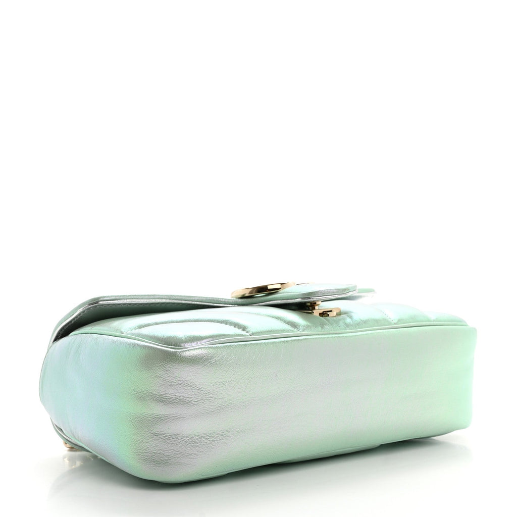 Iridescent Nappa Chevron Matelasse Small GG Marmont Shoulder Bag Iridescent Snow Light Blue
