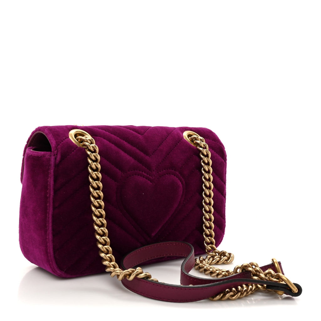 Velvet Matelasse Embroidered Mini GG Marmont Shoulder Bag Bordeaux