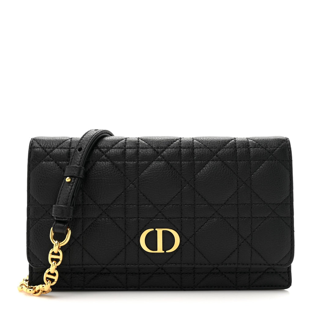 Supple Calfskin Cannage Caro Belt Pouch with Chain Black