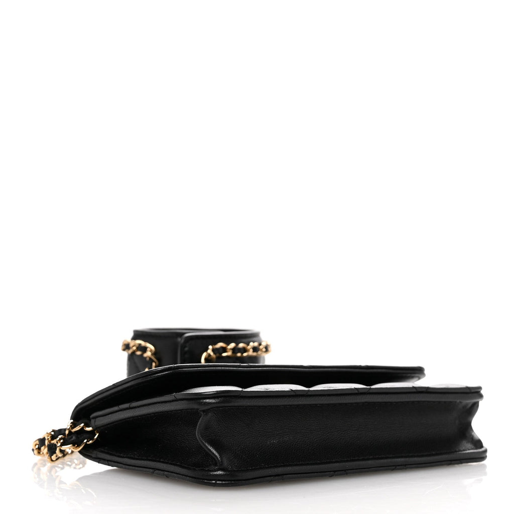 Lambskin Quilted Flap  Holder With Cuff L Black