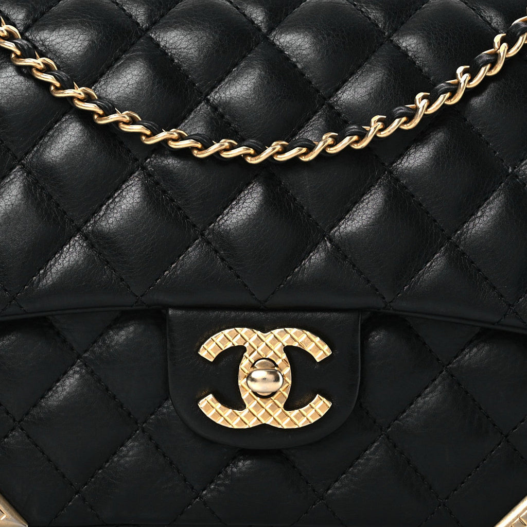 Calfskin Quilted Rock The Corner Flap Black