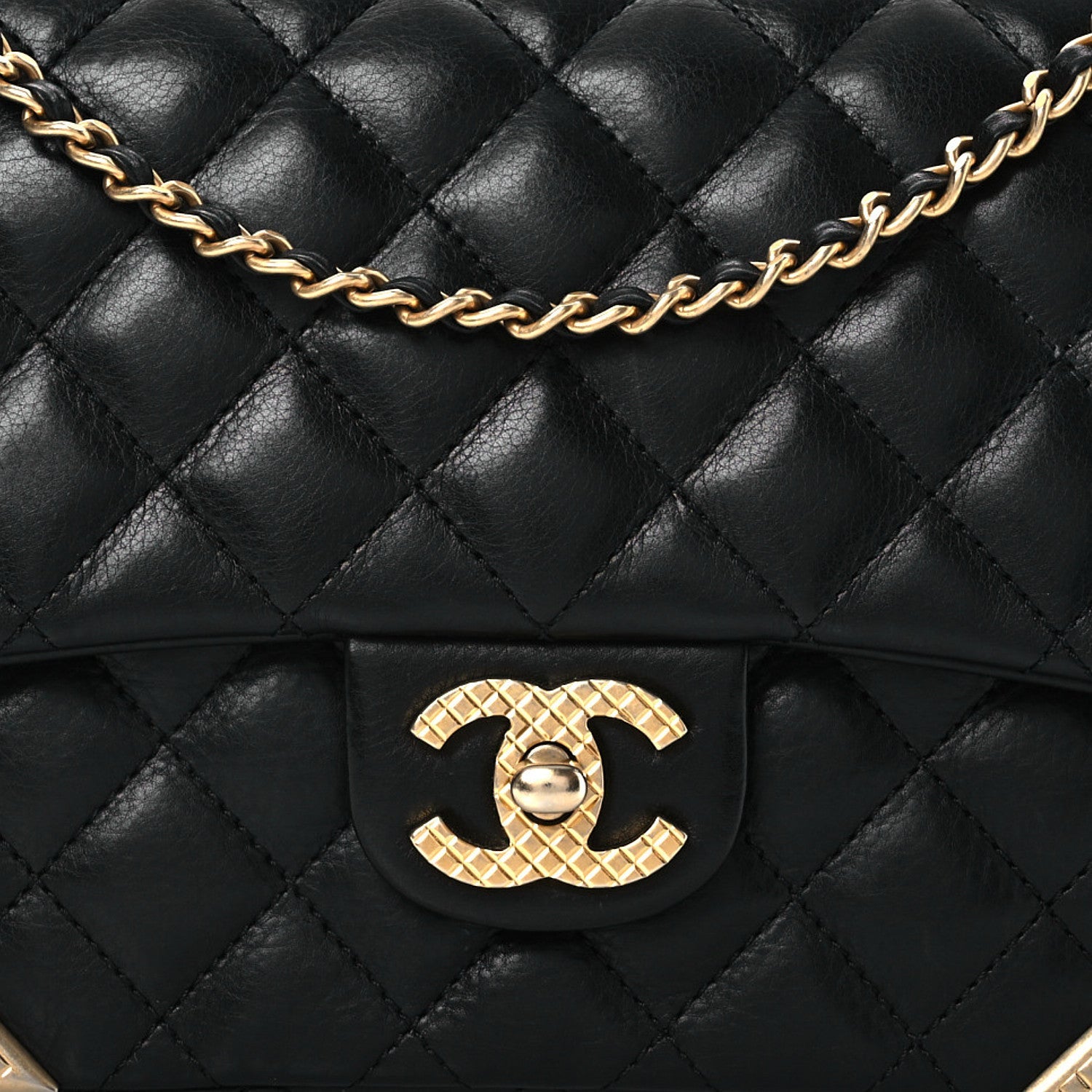 Calfskin Quilted Rock The Corner Flap Black