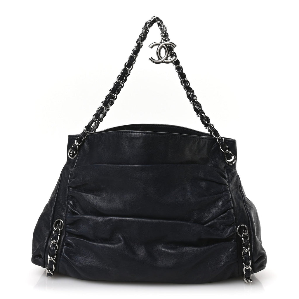 Lambskin Large Sharpei Shoulder Bag Blue